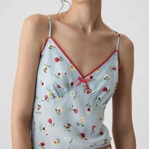 Gap x Doen Cropped Floral Cami Medium Dublin Blue Floral Print - NWT